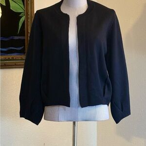 Catherine Malandrino Navy Collarless Open Front Cardigan